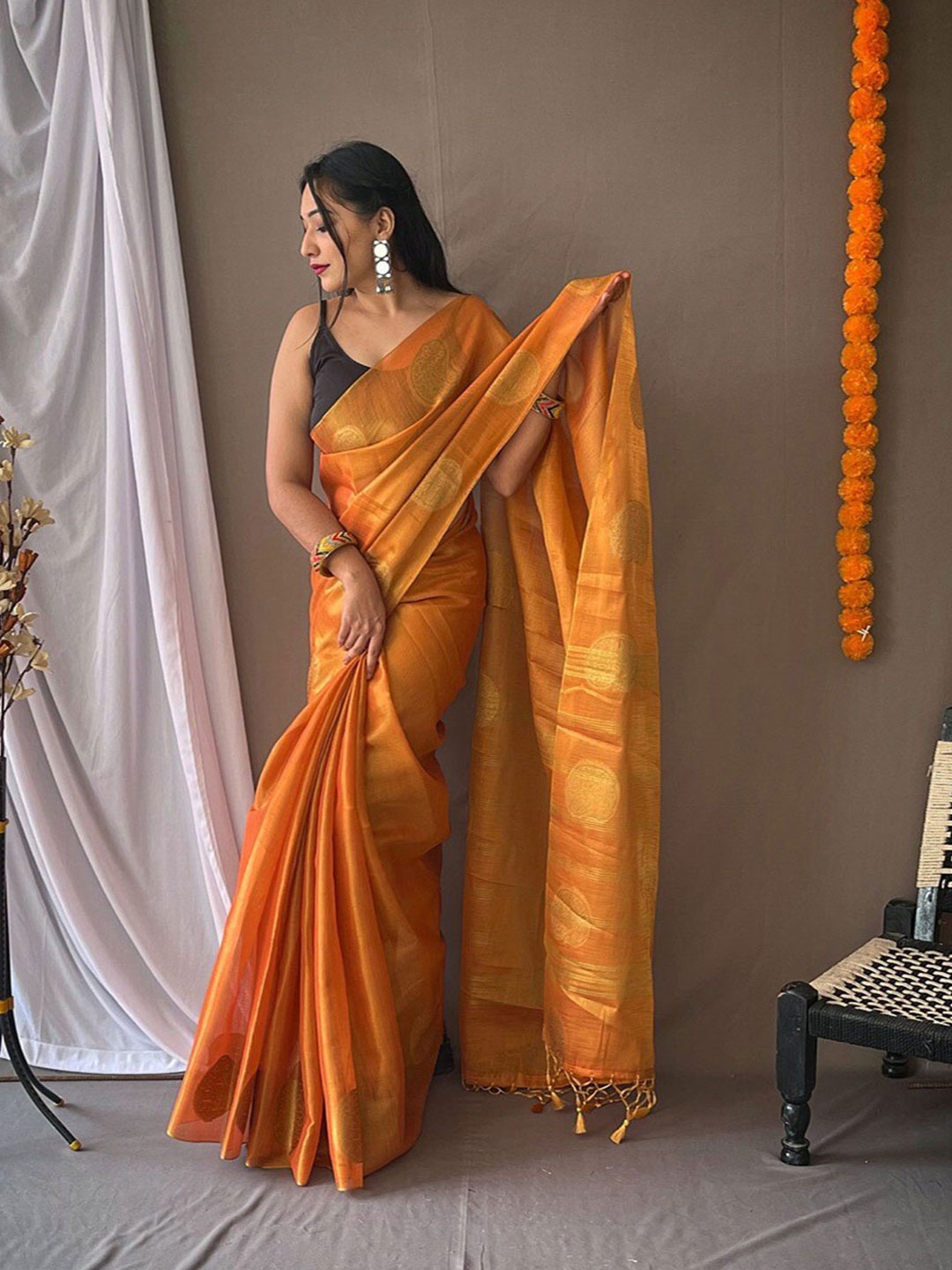

SGF11 Woven Design Zari Tissue Kanjeevaram Saree, Orange