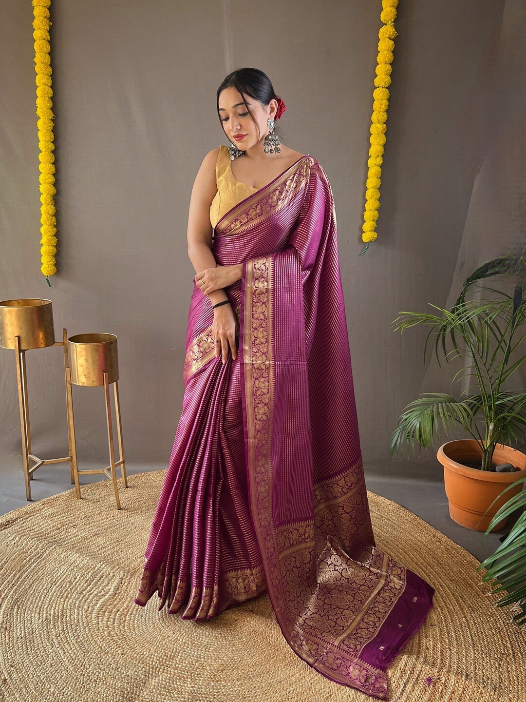 

SGF11 Woven Design Zari Art Silk Kanjeevaram Saree, Purple