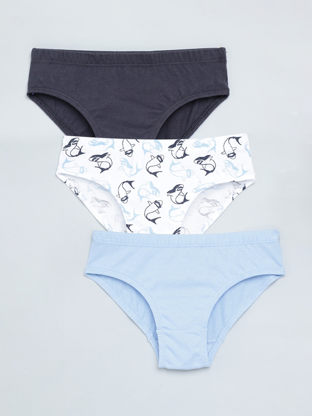 

Charm n Cherish Boys Pack Of 3 Printed Pure Cotton Basic Briefs BWBRI46, Blue
