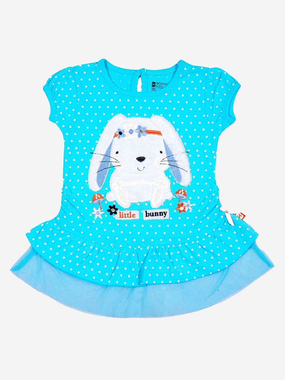 

Bodycare Girls Polka Dot Printed Puff Sleeve Cotton A-Line Dress, Blue