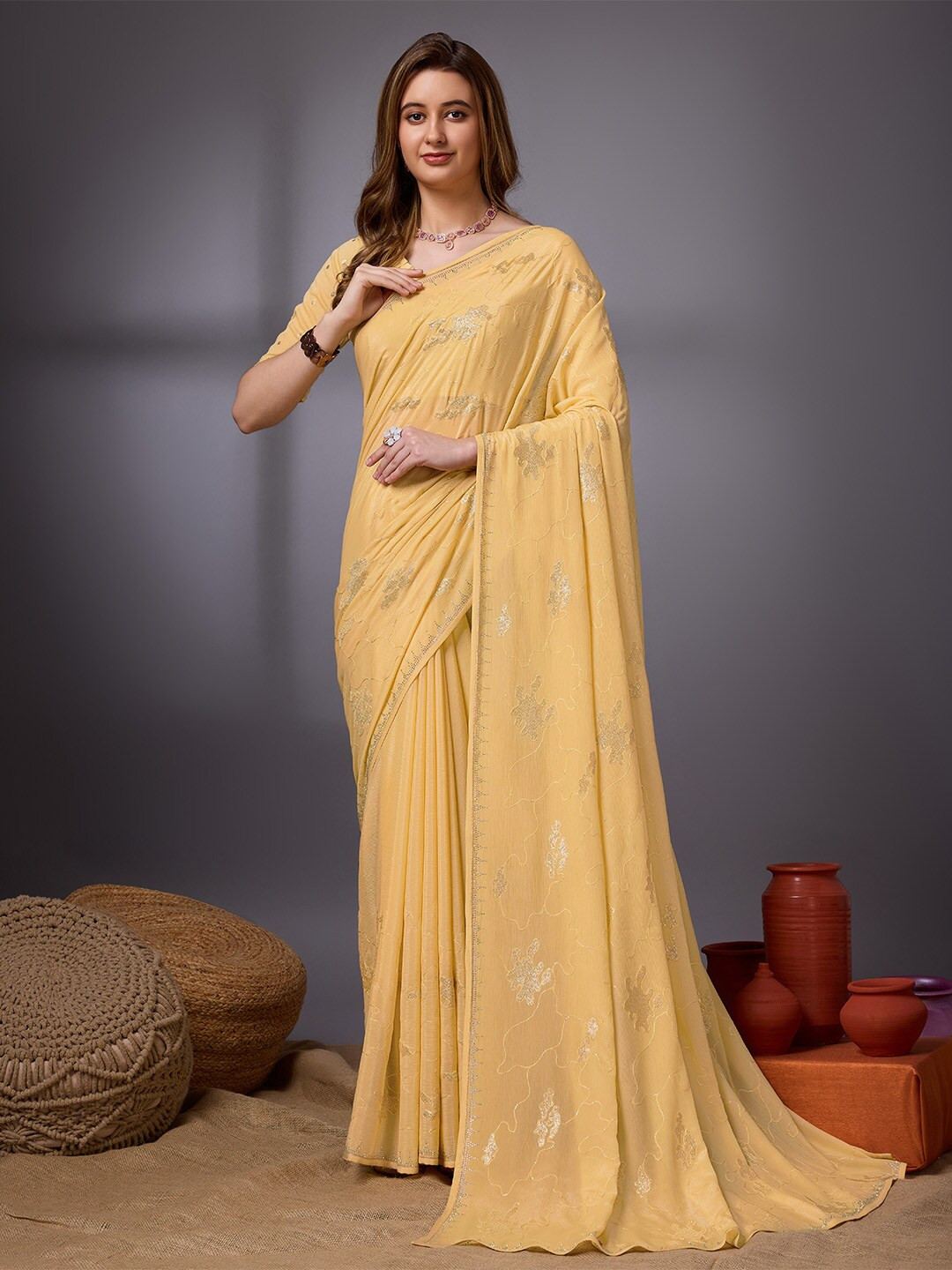 

Ishin Embellished Embroidered Saree, Yellow