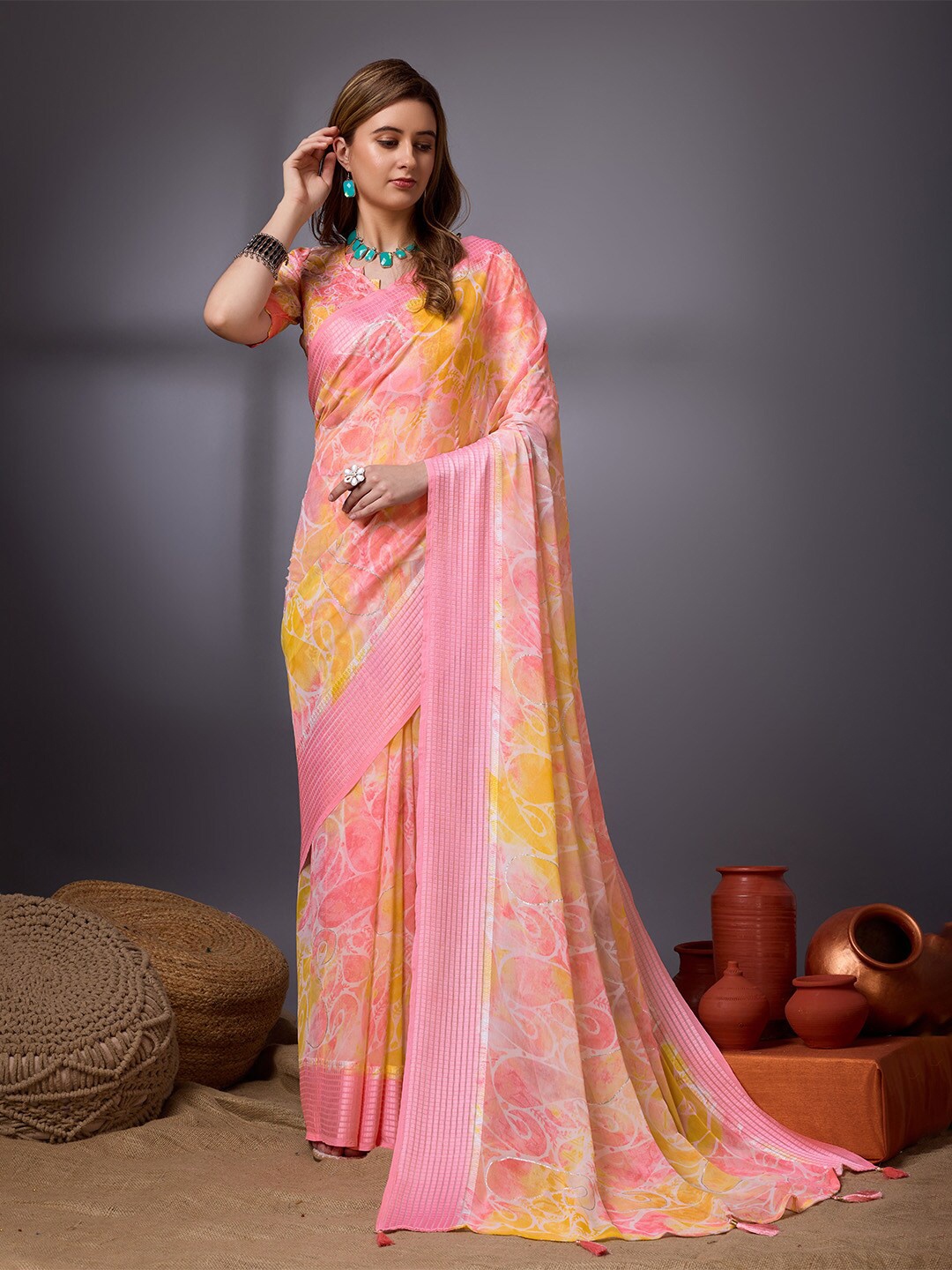 

Ishin Tie and Dye Saree, Pink