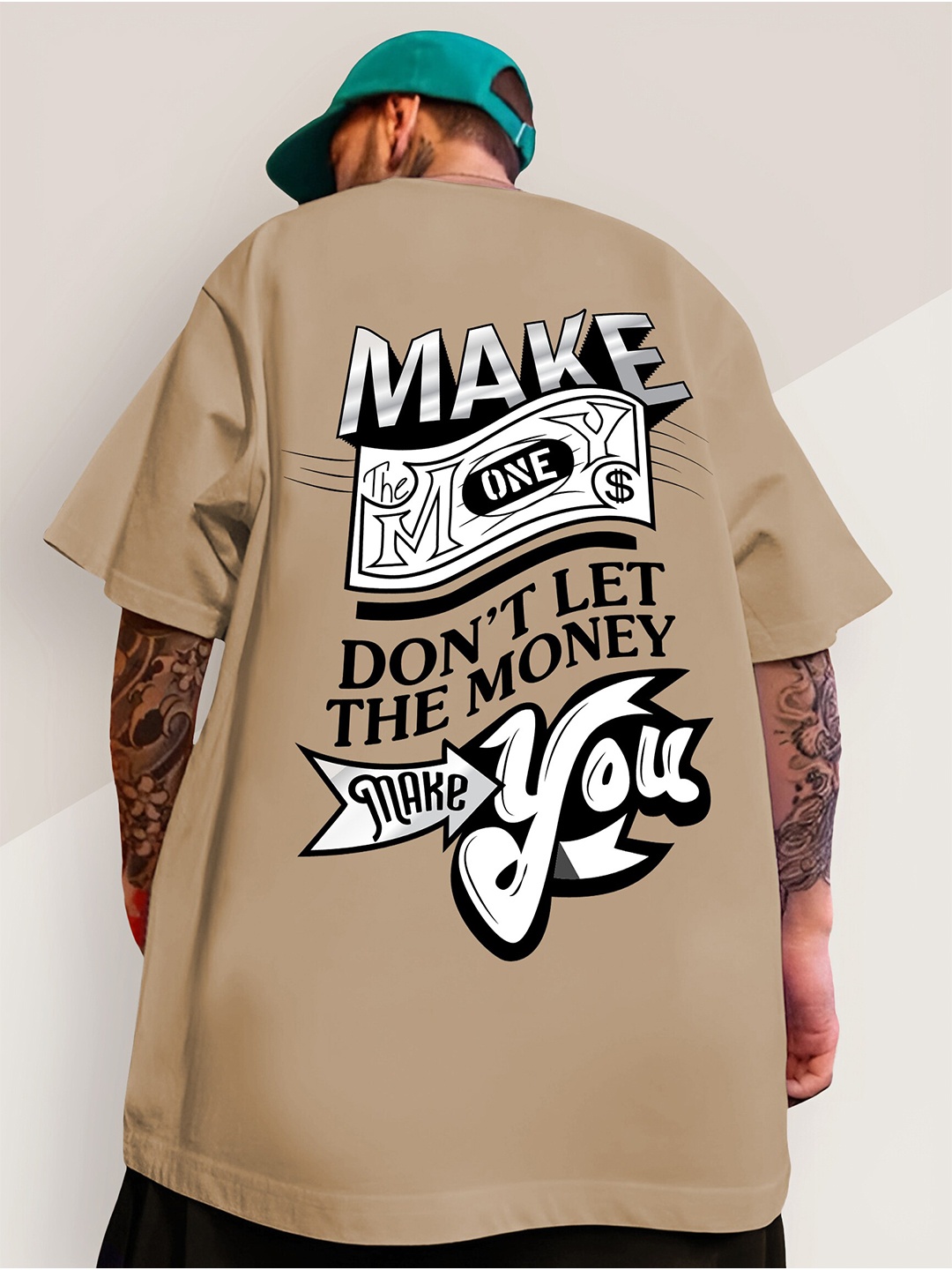

CHKOKKO Men Typography Printed Applique T-shirt, Khaki