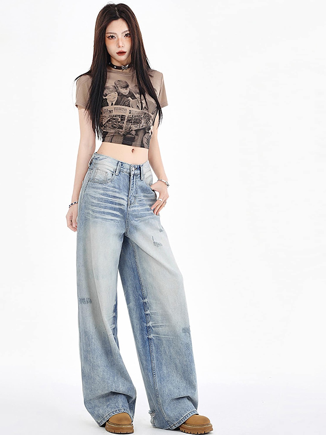 

LULU & SKY Women Heavy Fade Mom Fit Jeans, Blue