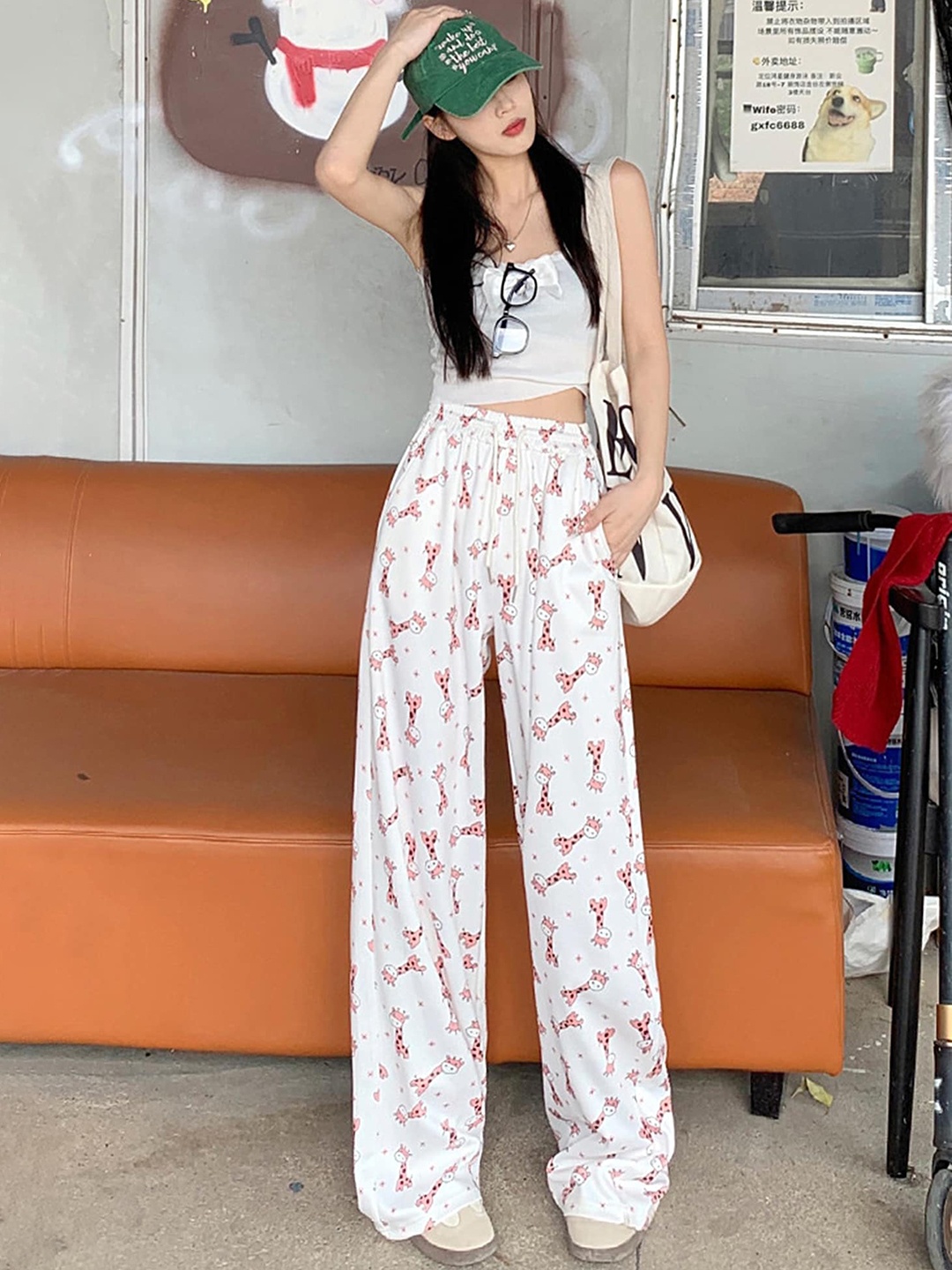 

LULU & SKY Women Floral Printed High-Rise Trousers, White