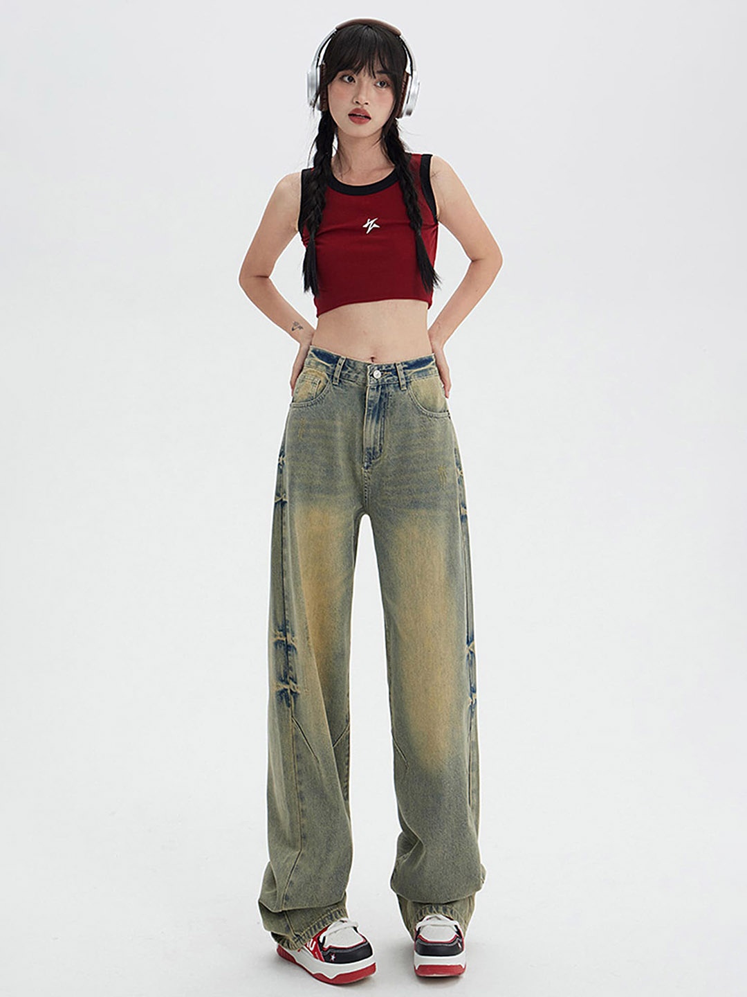 

LULU & SKY Women Straight Fit Heavy Fade Jeans, Yellow
