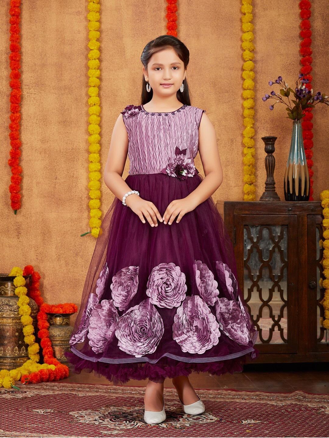

Aarika Girls Floral Net Fit & Flare Maxi Dress, Purple