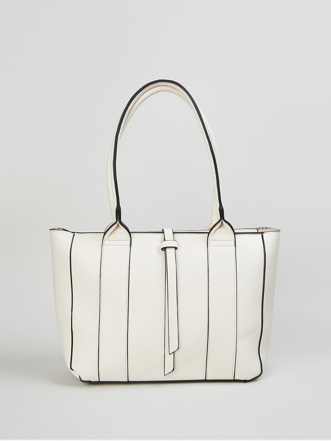 

max Striped PU Oversized Structured Shoulder Bag with Quilted, Off white