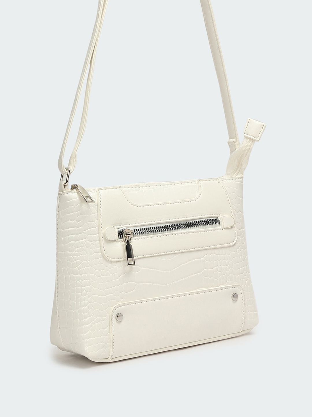 

max Textured PU Structured Sling Bag with Bow Detail, White