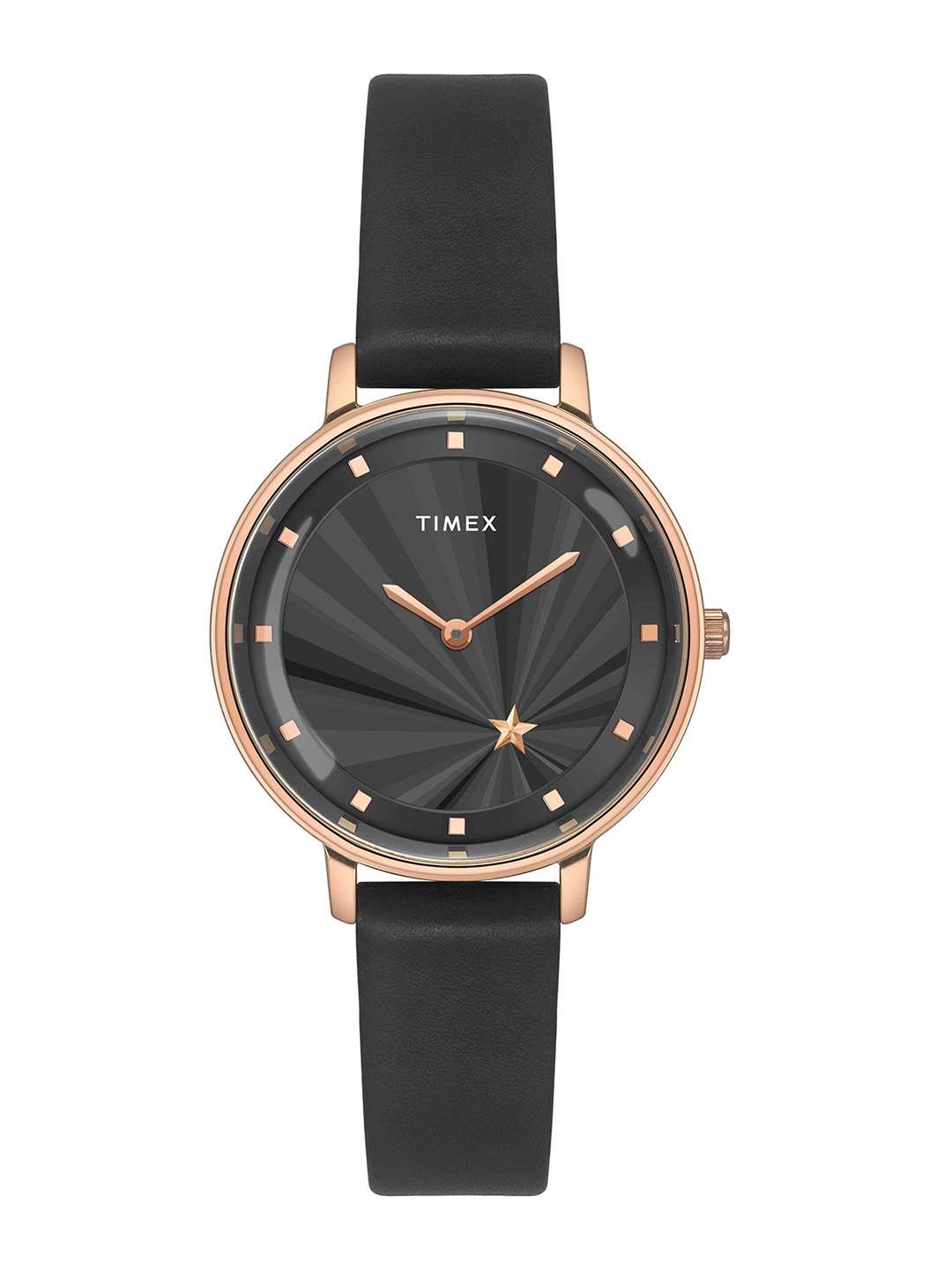 

Timex Women Brass Embellished Dial & Leather Straps Analogue Watch TWEL19101, Black