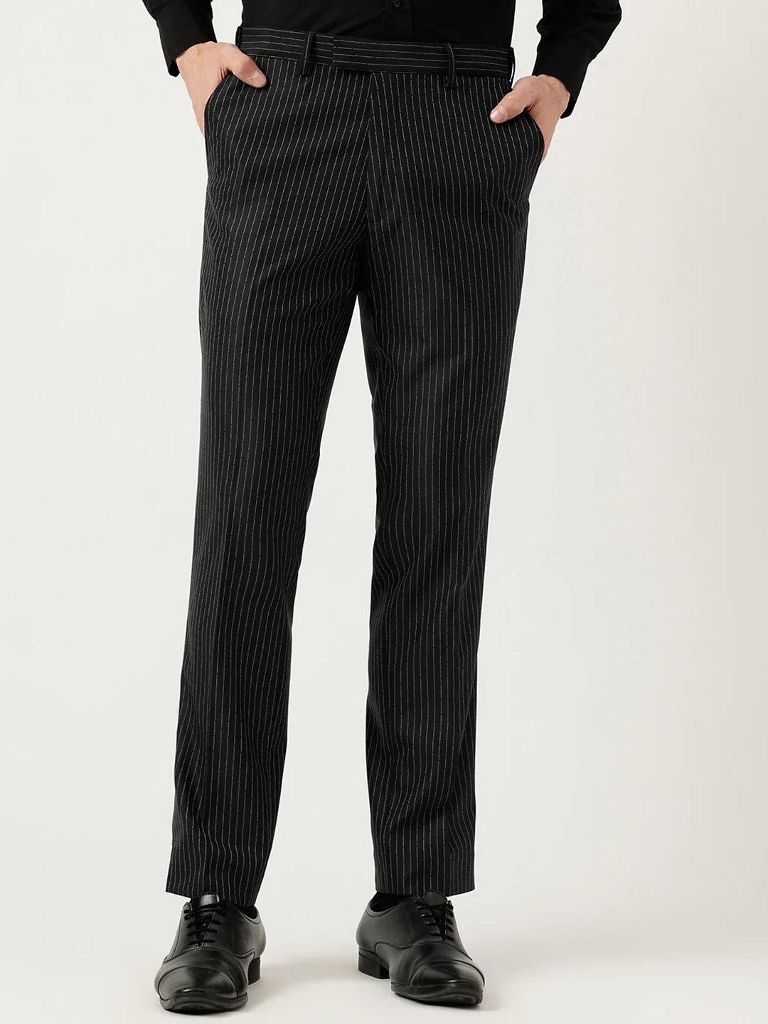 

Marks & Spencer Men Striped Slim Fit Trousers, Black