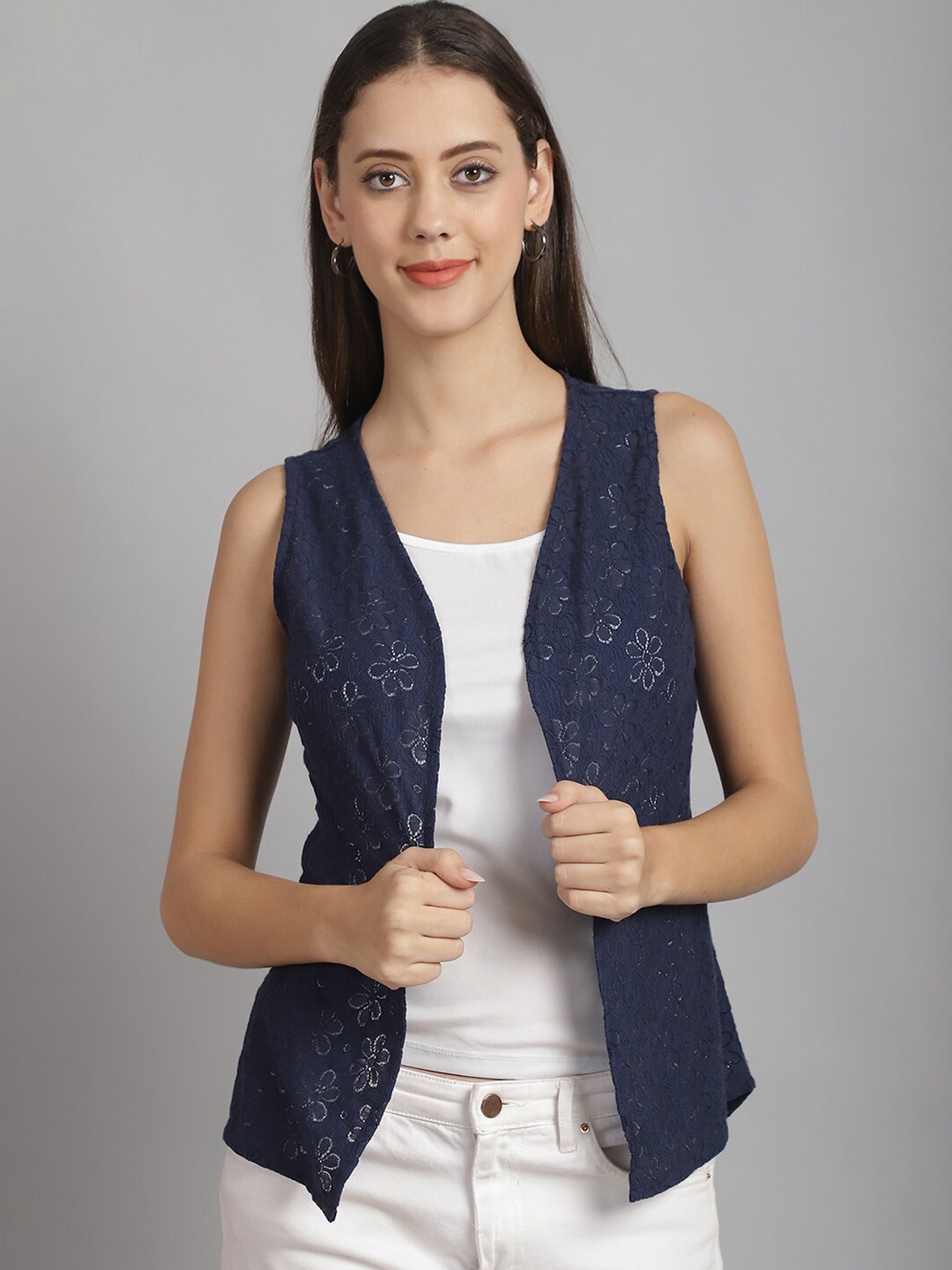 

Rute Women Cotton Shrug, Navy blue