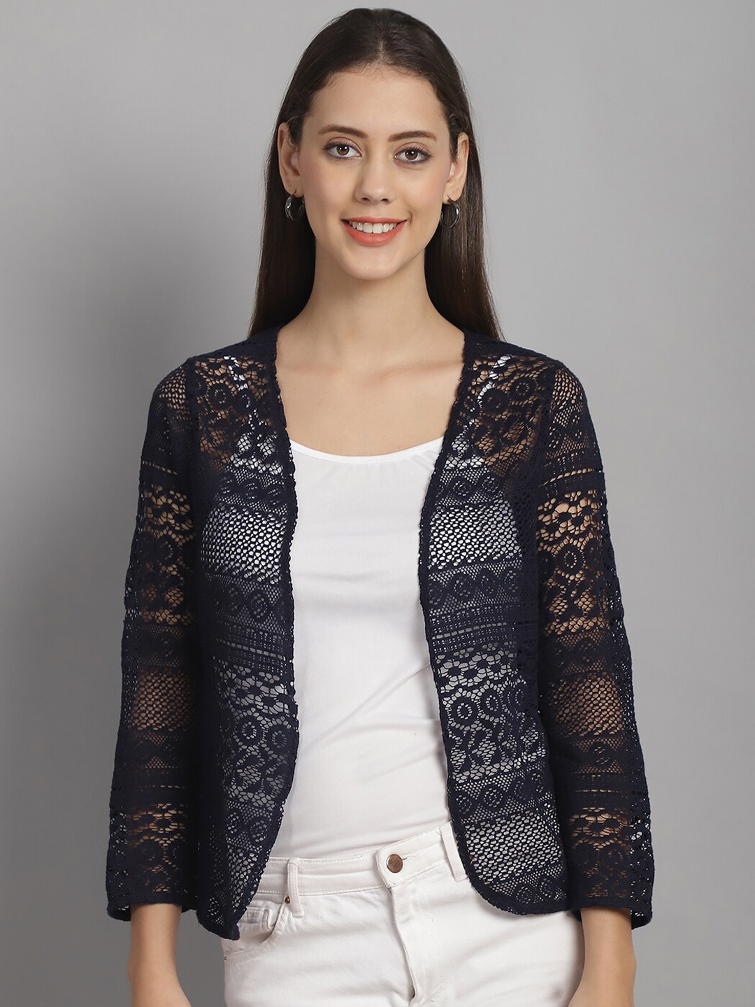 

Rute Women Cotton Shrug, Navy blue