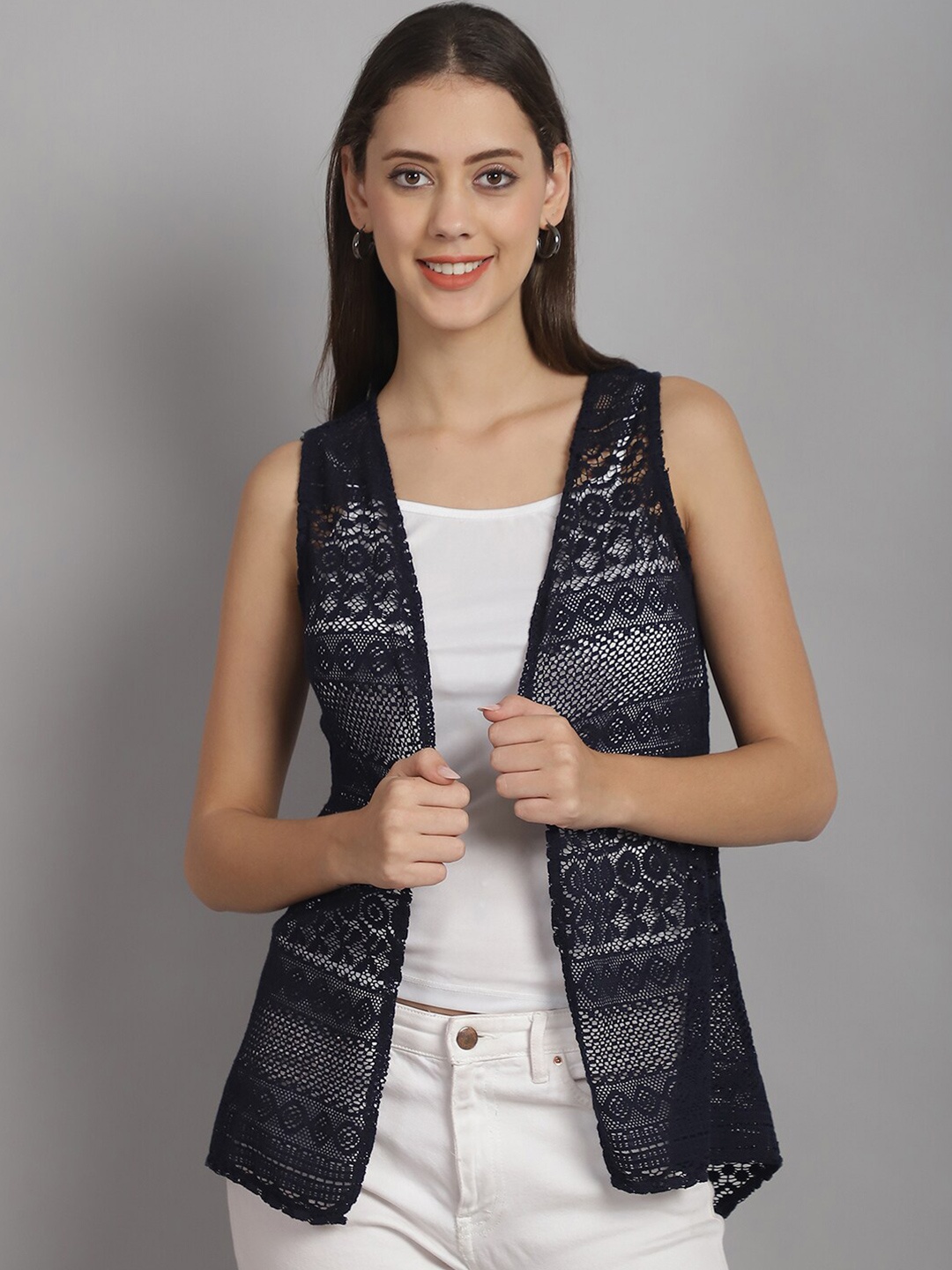 

Rute Cotton Self Design Shrug, Navy blue