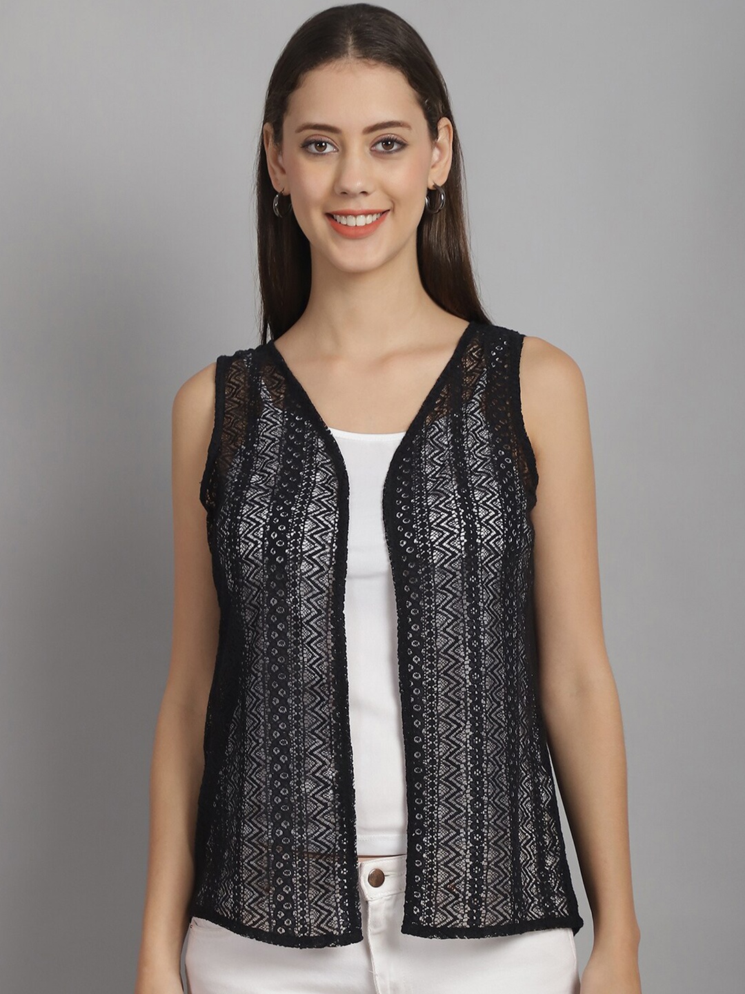 

Rute Cotton Self Design Shrug, Black