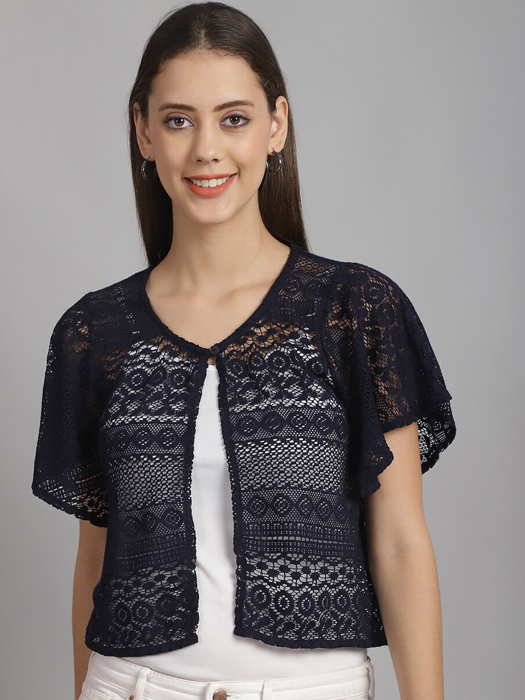 

Rute Women Cotton Shrug, Navy blue