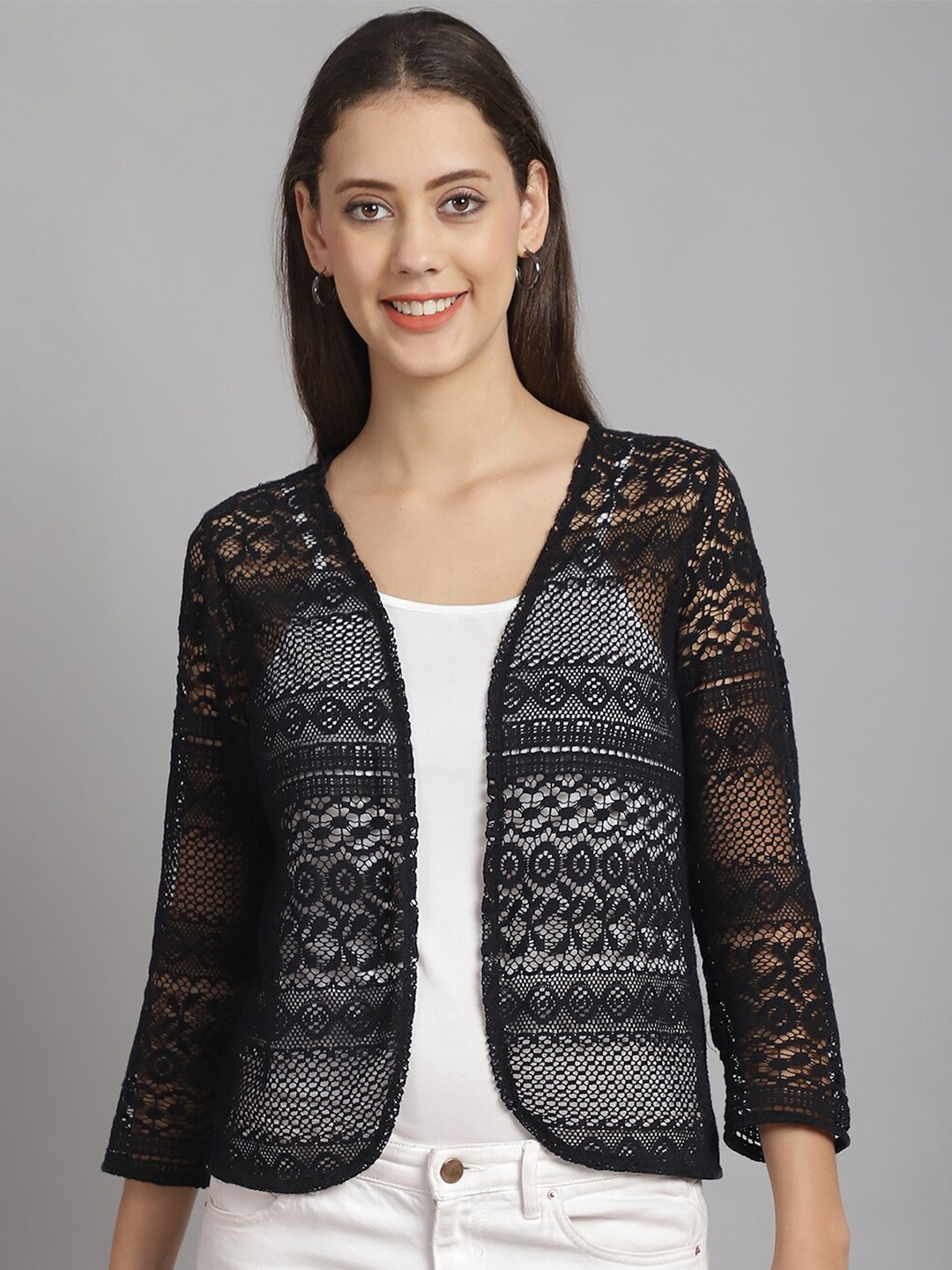 

Rute Cotton Self Design Shrug, Black