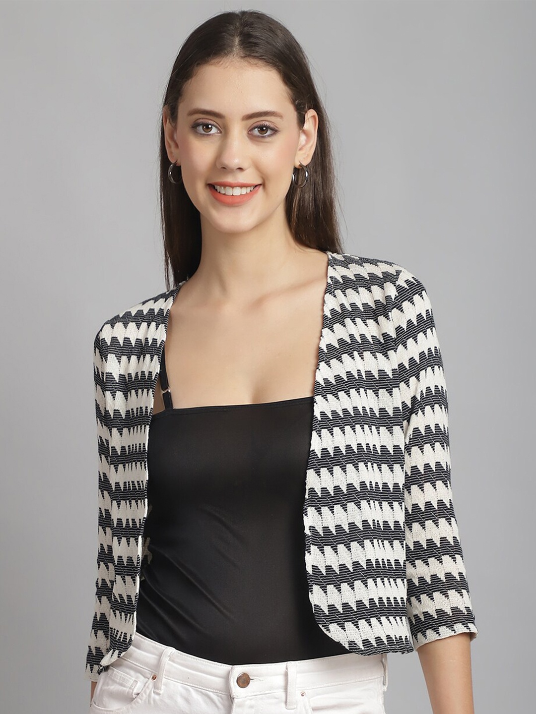 

Rute Cotton Striped Shrug, White