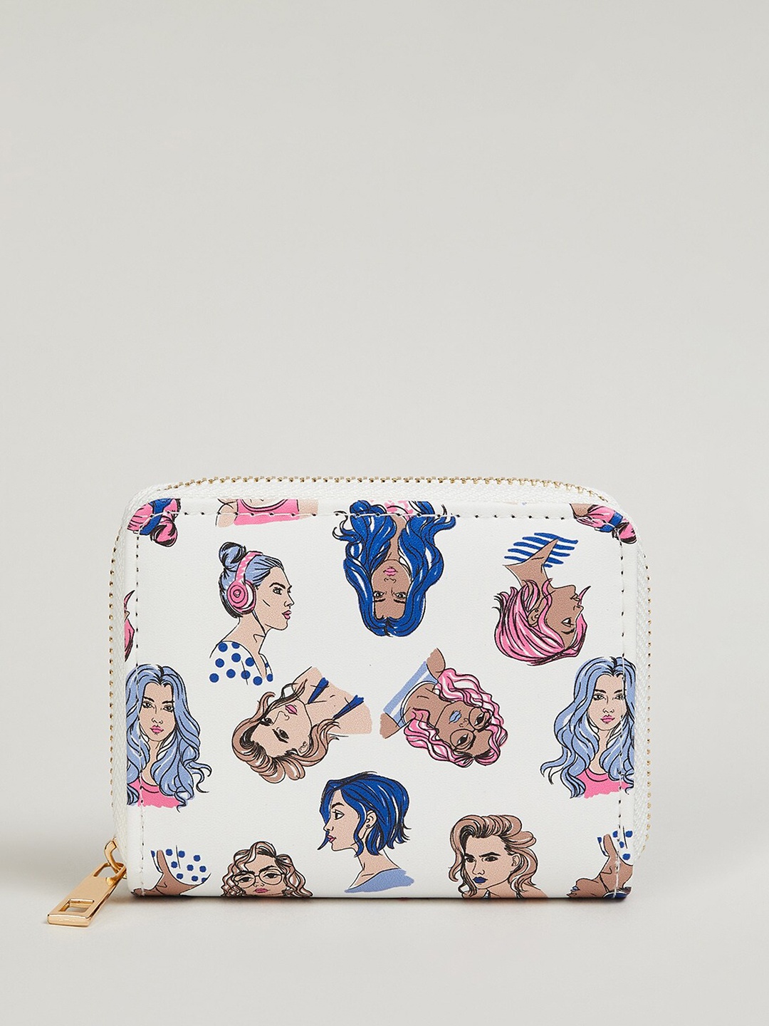 

max Printed PU Zip Around Wallet, White