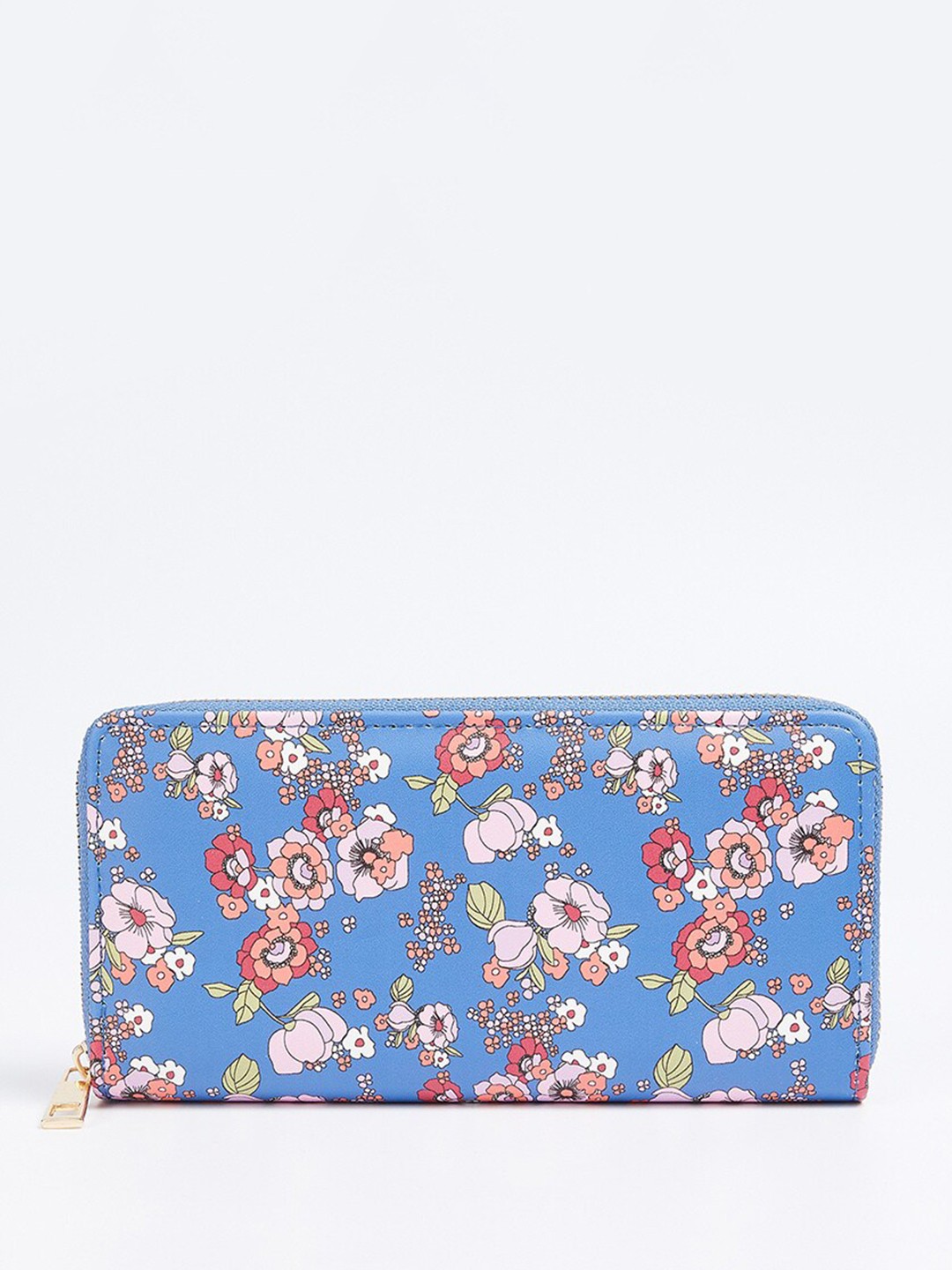 

max Floral Printed PU Zip Around Wallet, Blue