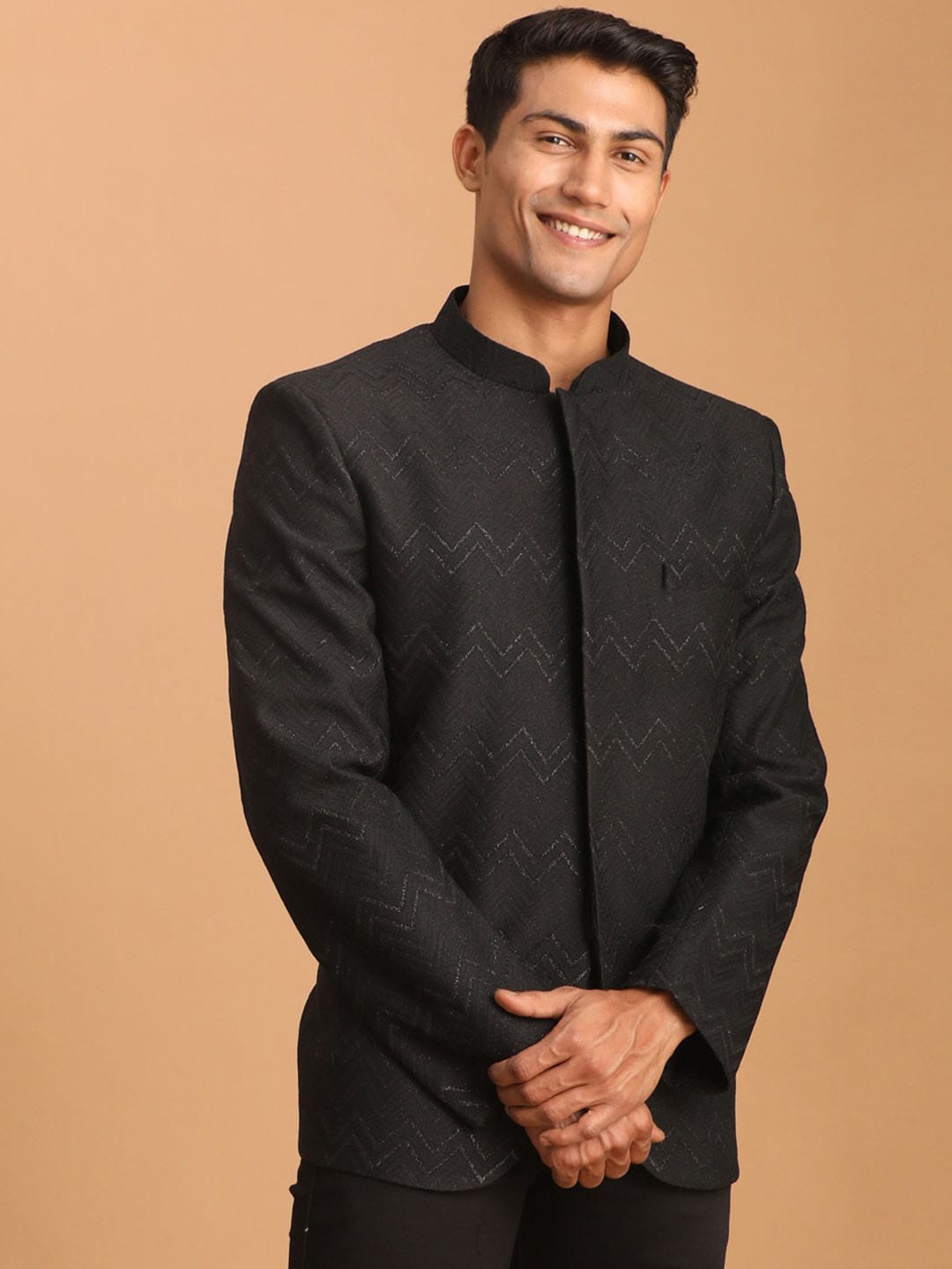 

VASTRAMAY Men Slim-Fit Bandhgala Jodhpuri Blazer, Black