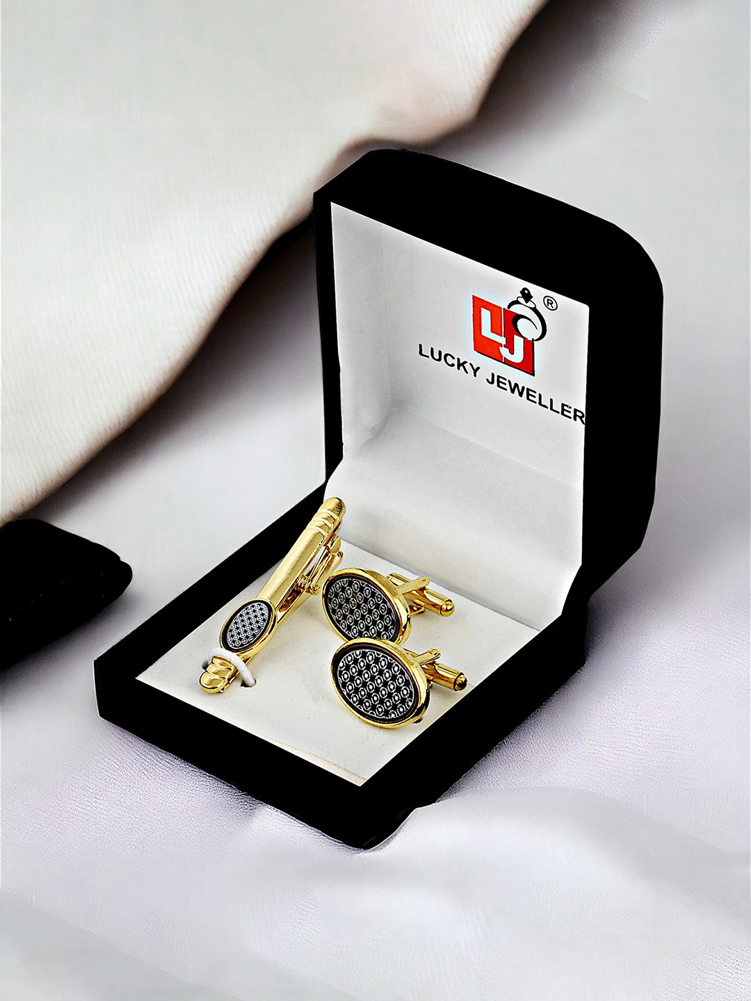 

LUCKY JEWELLERY 2-Pcs Gold-Plated Accessory Gift Set, Black