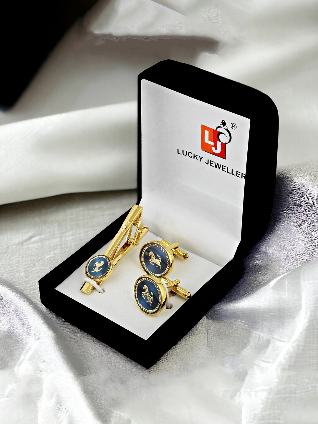 

LUCKY JEWELLERY 2-Pcs Gold-Plated Accessory Gift Set, Blue