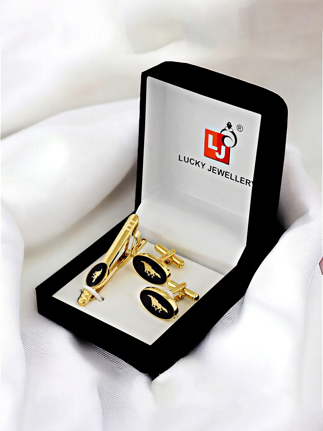

LUCKY JEWELLERY 2-Pcs Gold-Plated Accessory Gift Set, Black