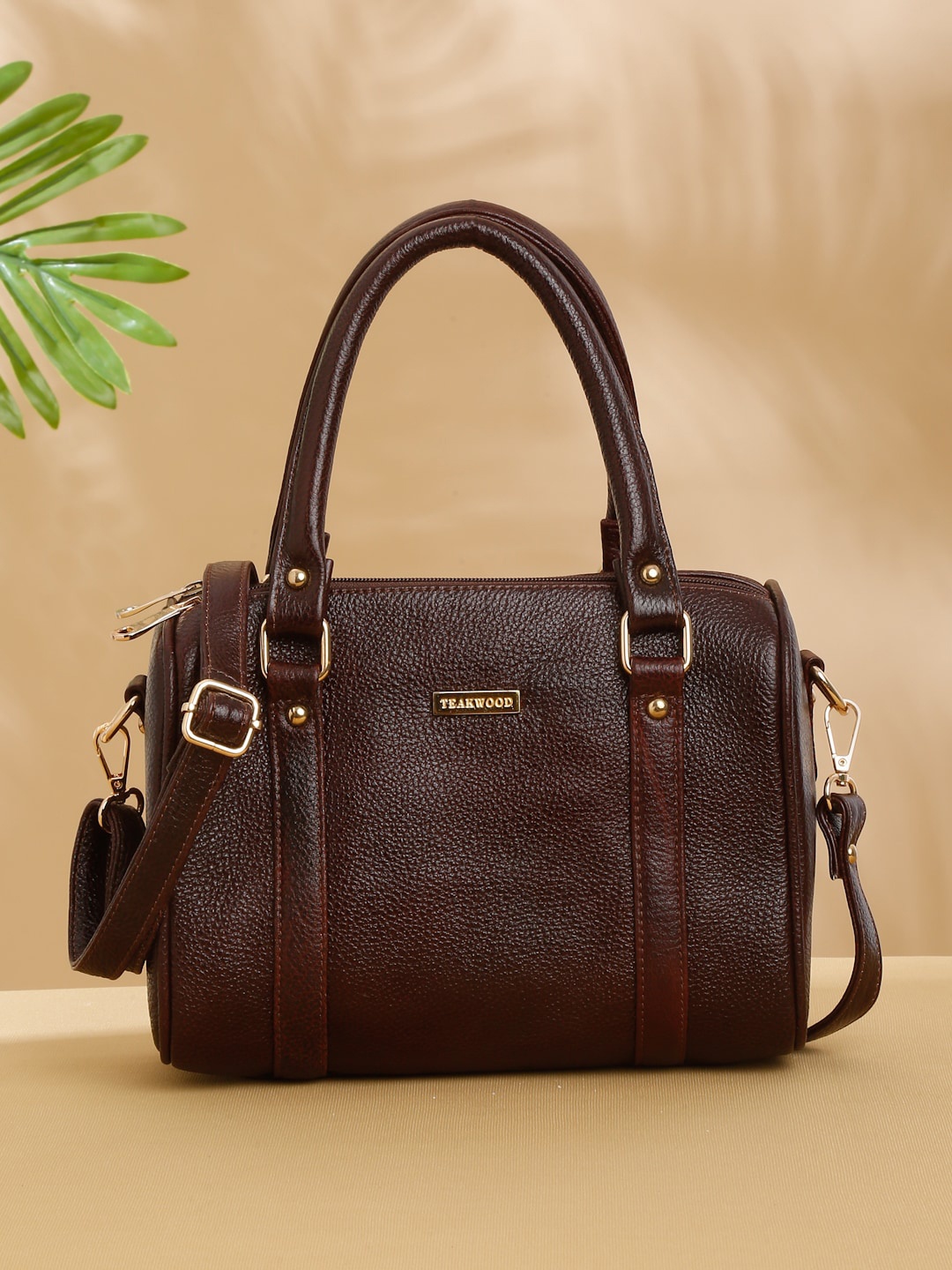 

Teakwood Leathers Textured Leather Structured Handheld Bag, Brown