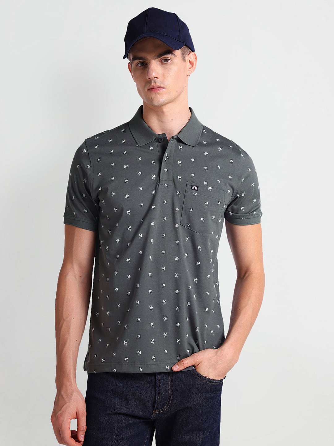 

Arrow Sport Men Printed Polo Collar Pockets T-shirt, Grey
