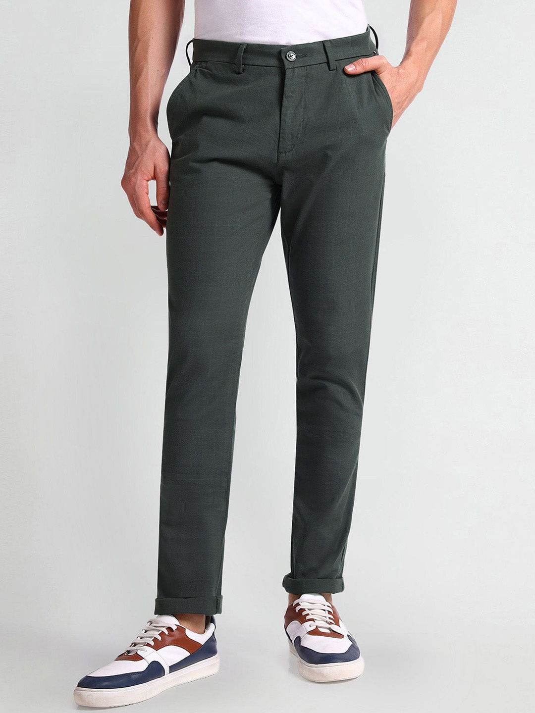 

Arrow Sport Men Skinny Fit Regular Trousers, Green