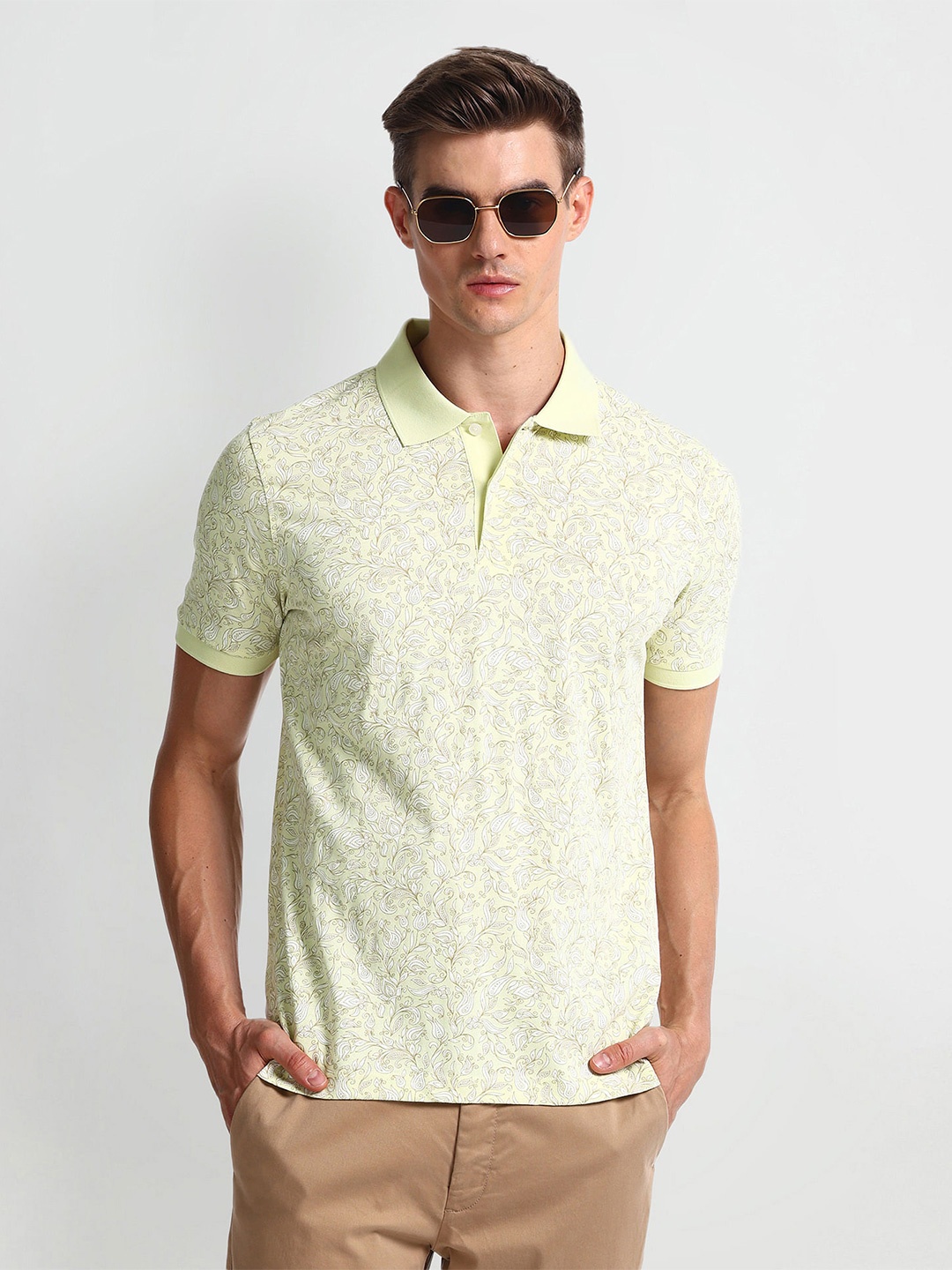 

Arrow Sport Men Polo Collar Pockets T-shirt, Yellow
