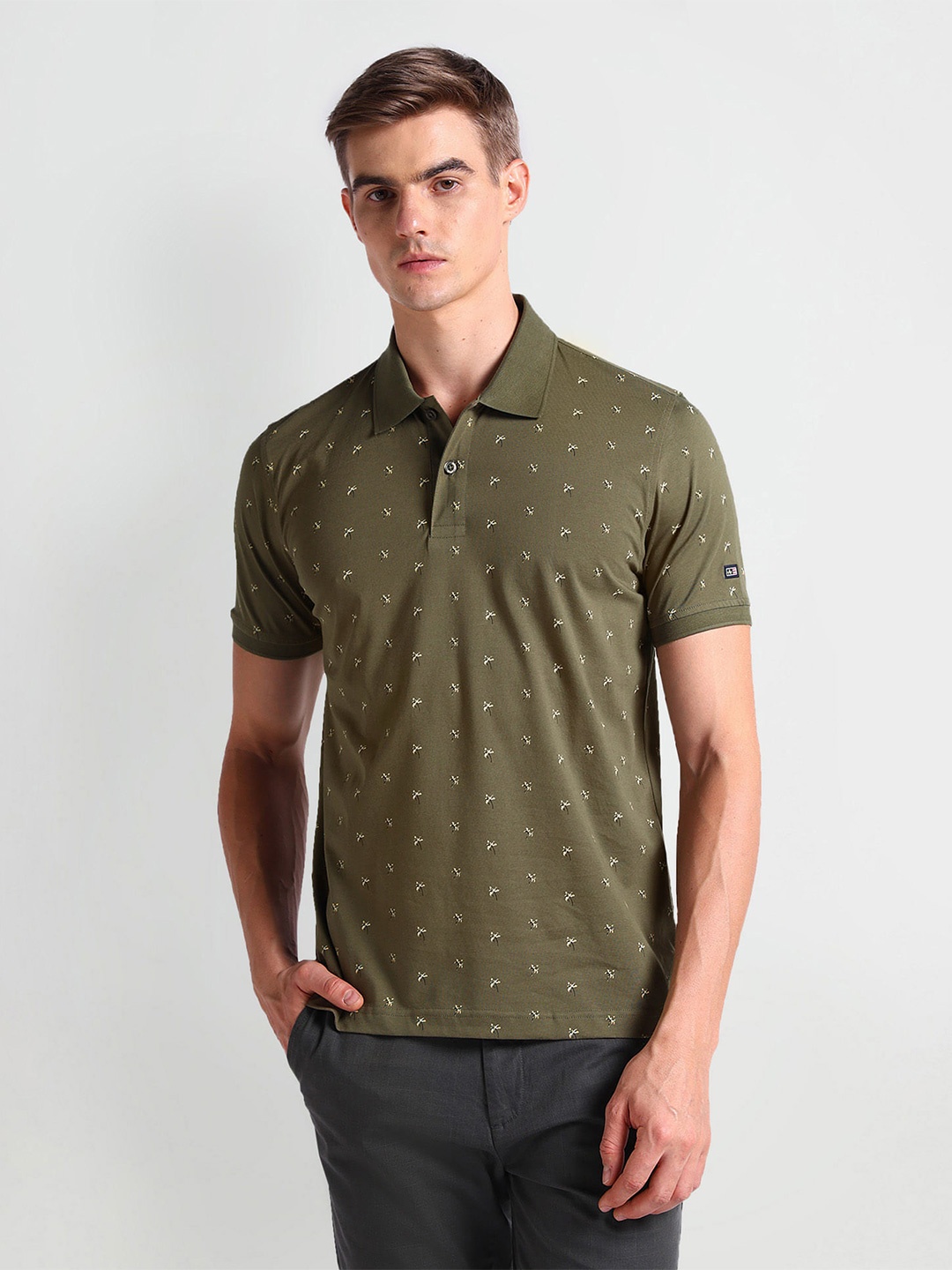 

Arrow Sport Men Printed Polo Collar Pockets T-shirt, Green