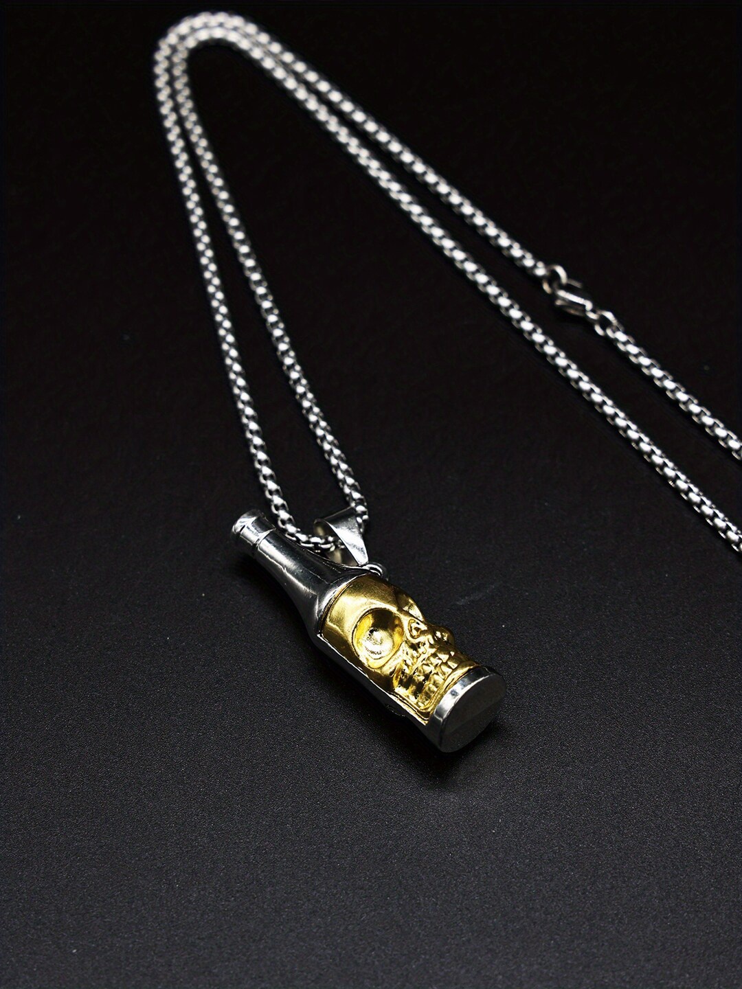 

VAGHBHATT Men Silver-Plated Punk Skull Bottle Pendants with Chains