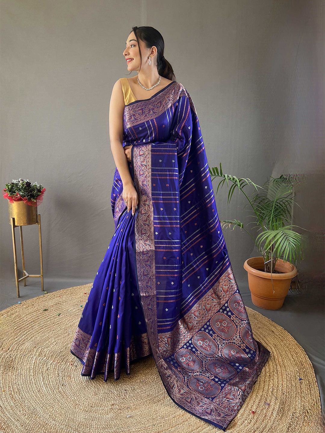 

Mitera Woven Design Zari Woven Design Banarasi Saree, Blue