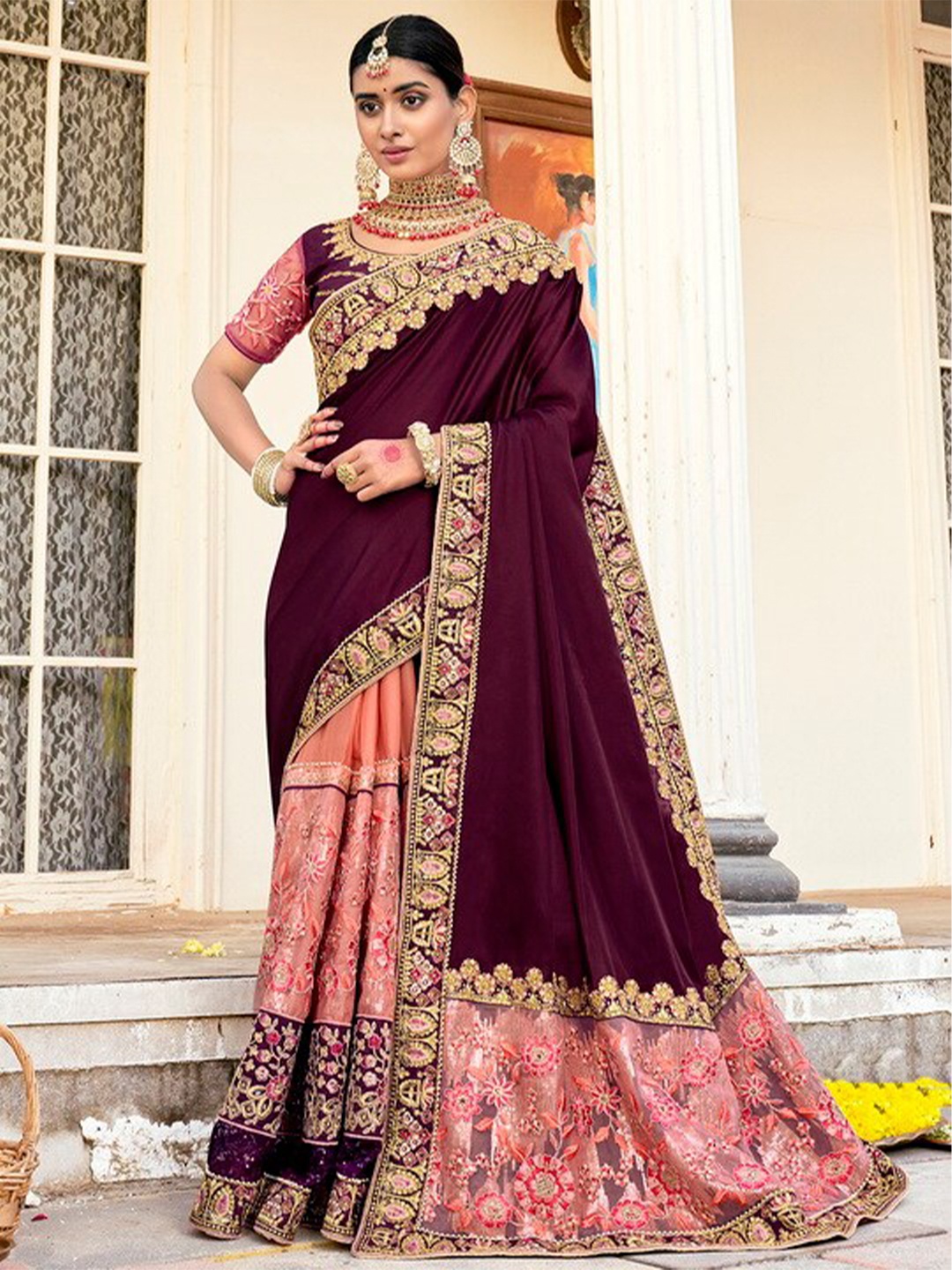 

Kalista Sequin Embellished Embroidered Saree, Purple
