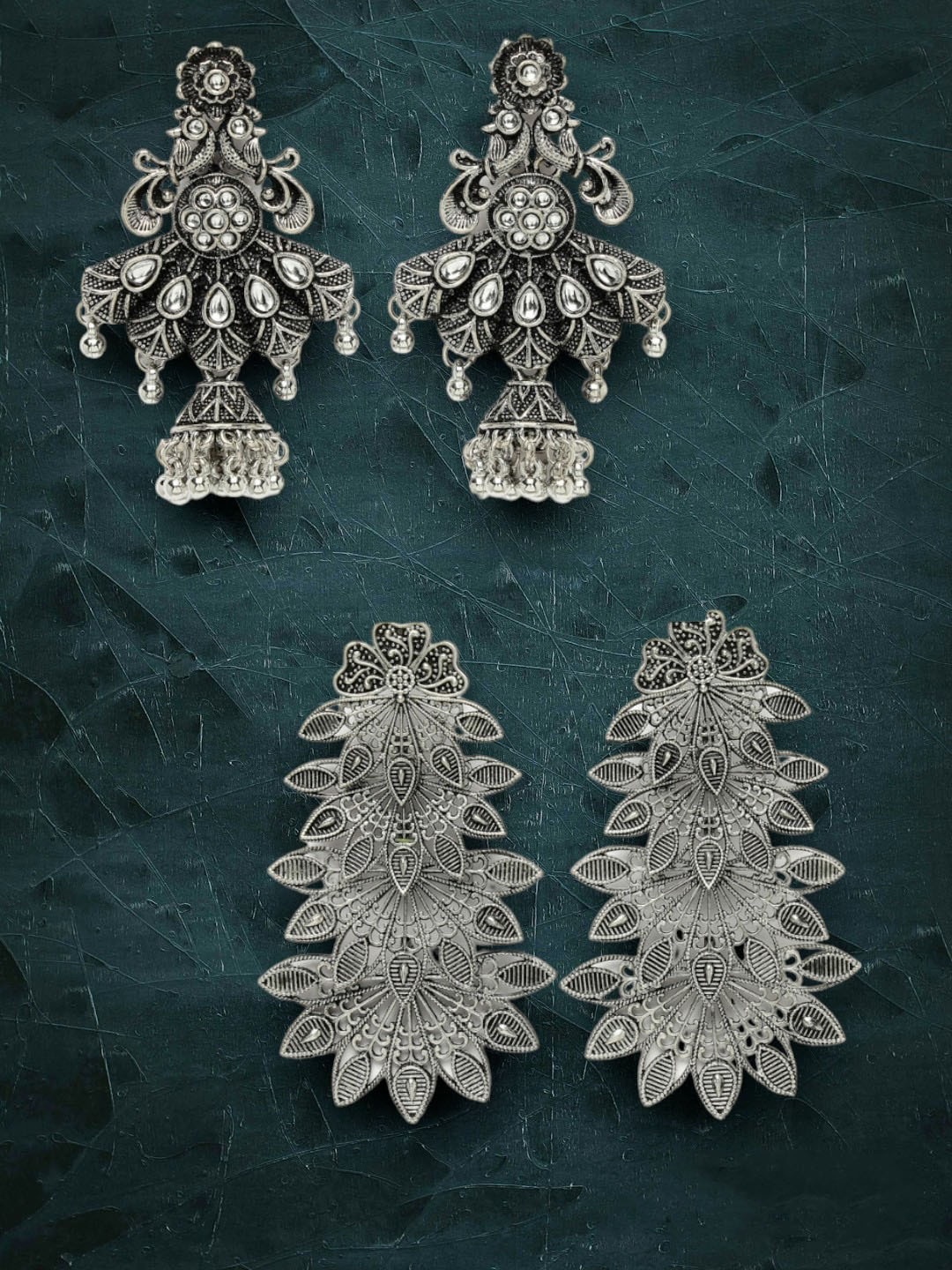 

ADIVA Peacock Shaped Drop Earrings, Silver