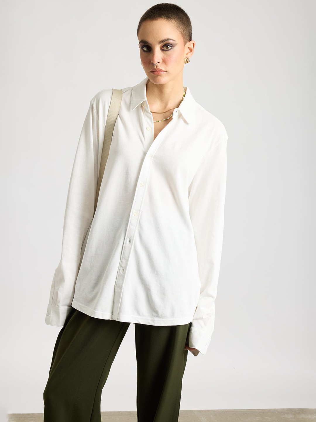 

FREAKINS Spread Collar Cotton Casual Shirt, White