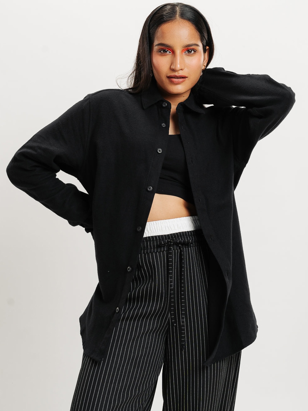 

FREAKINS Spread Collar Cotton Casual Shirt, Black