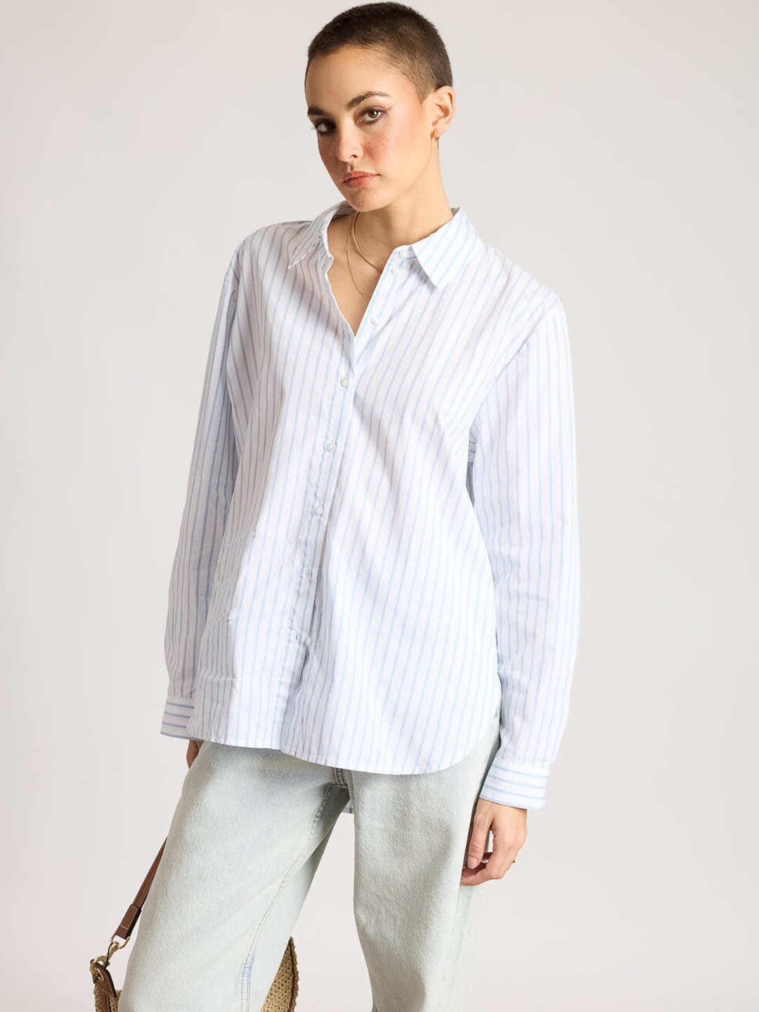 

FREAKINS Vertical Striped Cotton Casual Shirt, White