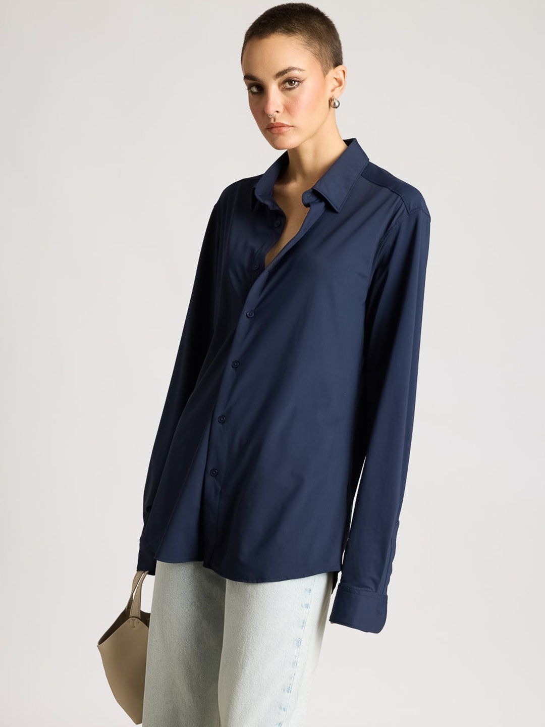 

FREAKINS Spread Collar Long Sleeves Casual Shirt, Navy blue