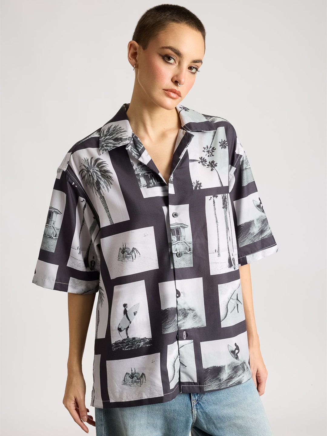 

FREAKINS Women Opaque Printed Casual Shirt, Black