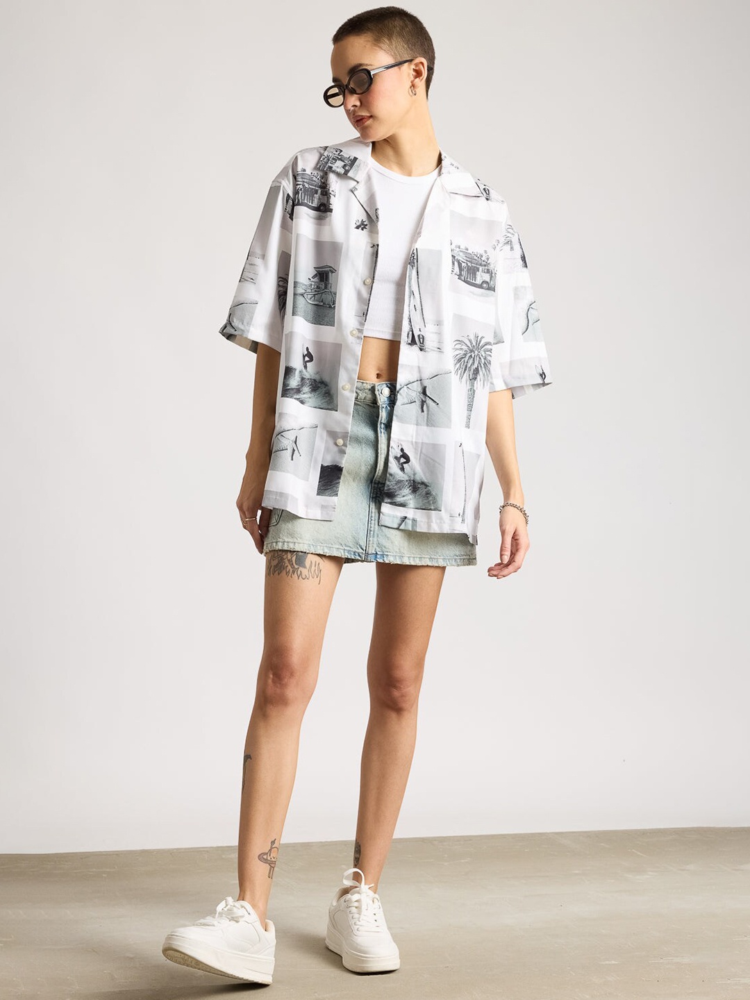 

FREAKINS Relaxed Fit Conversational Printed Drop-Shoulder Sleeves Casual Shirt, White