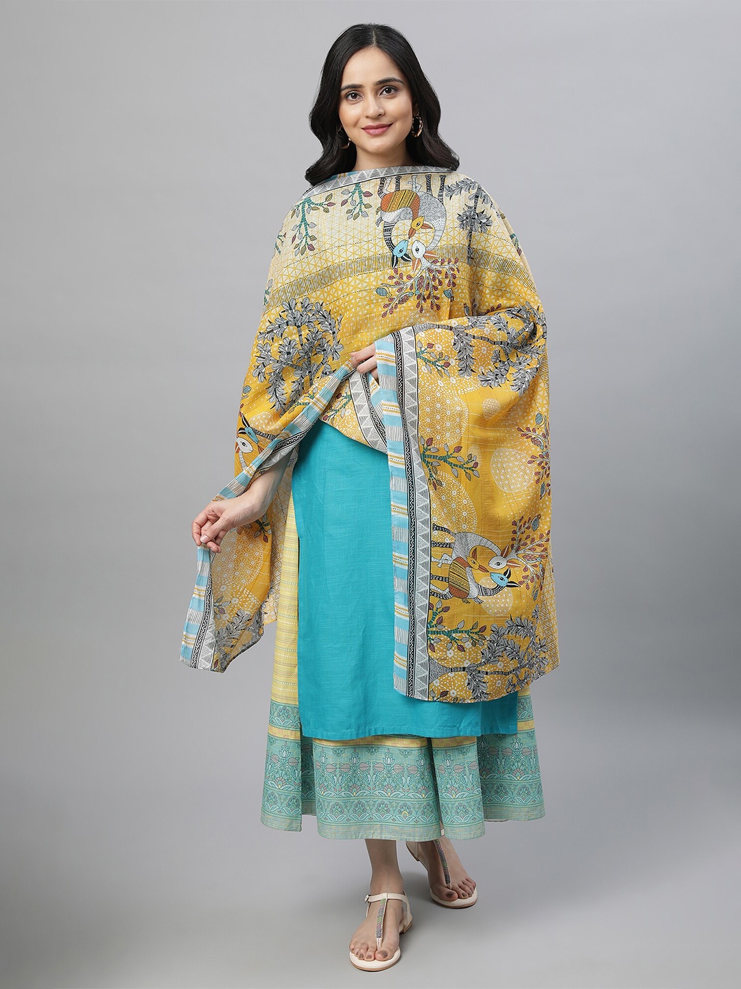 

AURELIA Printed Pure Cotton Dupatta, Yellow