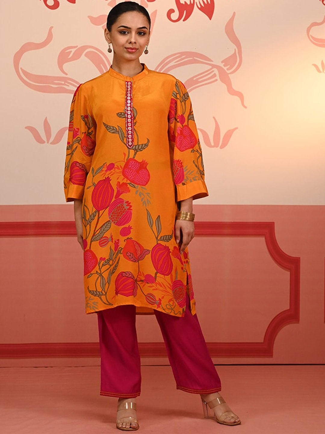 

Lakshita Floral Printed Regular Sequinned Kurta with Trousers, Mustard