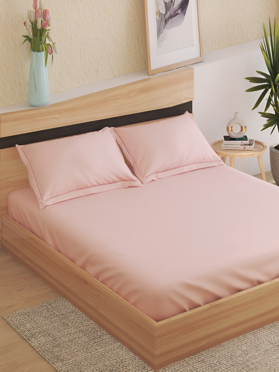 

Home Centre Pink Cotton 144 TC King Bedsheet with 2 Pillow Covers