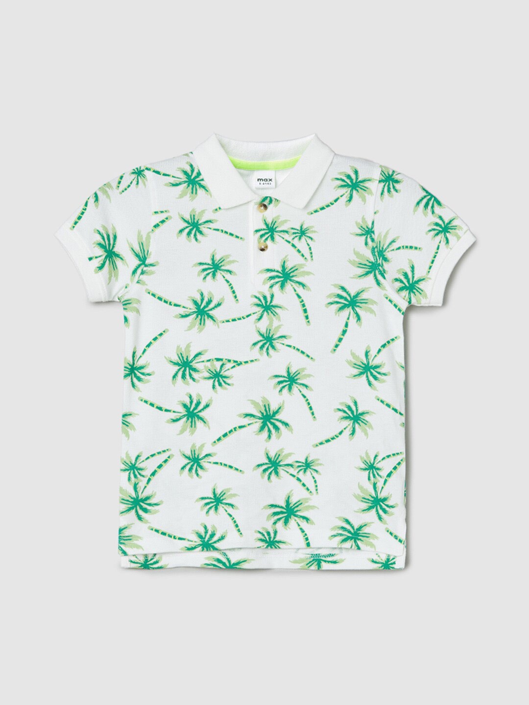 

max Boys Floral Printed Polo Collar Pure Cotton T-shirt, White