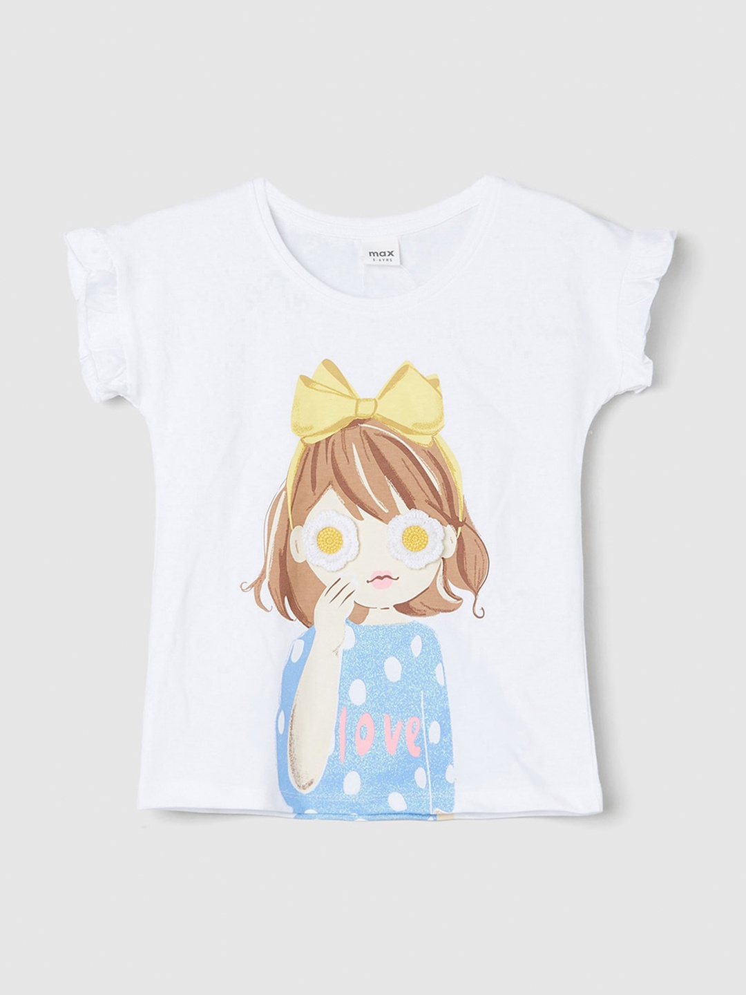 

max Girls Graphic Printed Pure Cotton T-shirt, White