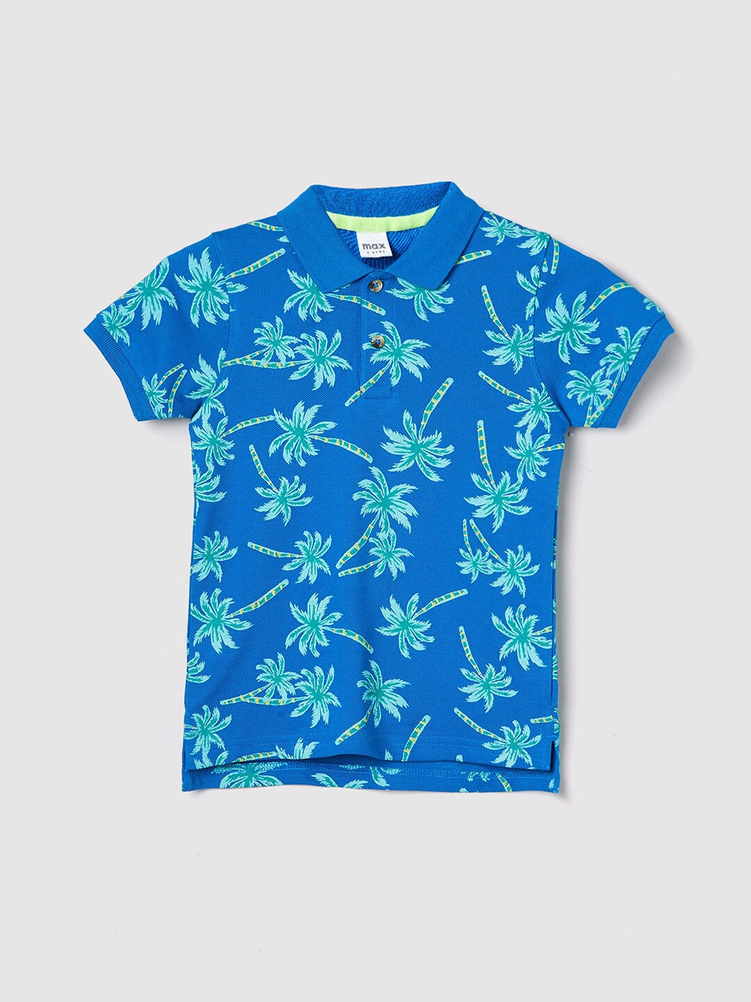 

max Boys Floral Printed Polo Collar Pure Cotton T-shirt, Blue