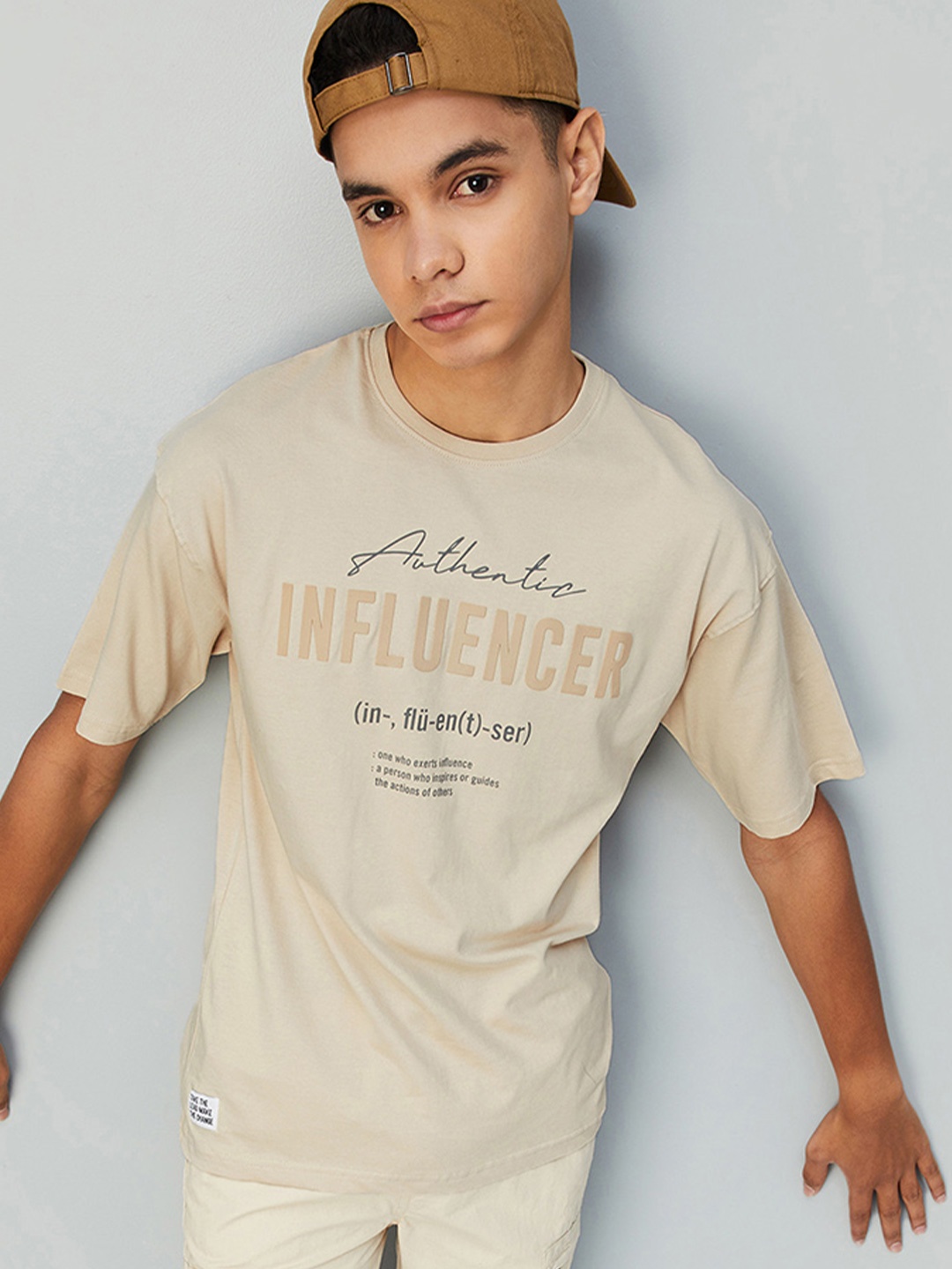 

max Boys Typographic Printed T-shirt, Beige